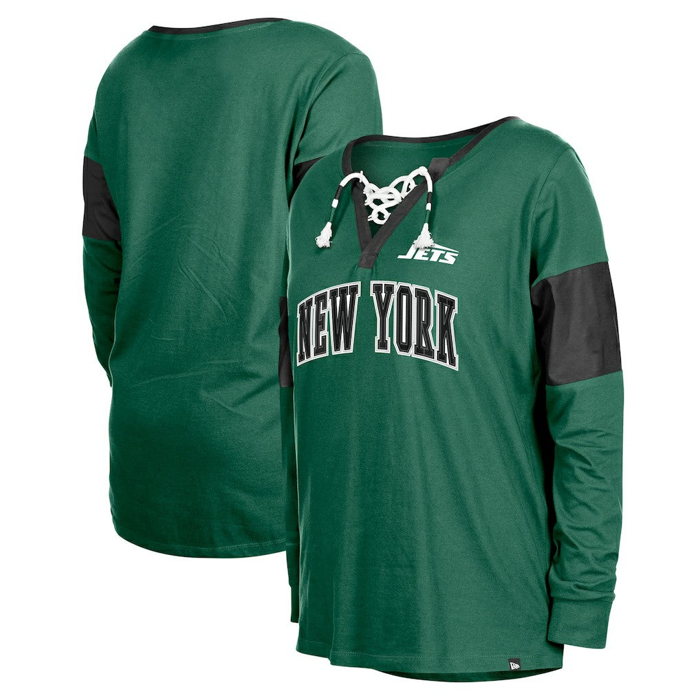 New York Jets New Era Women's Lace-Up Notch-Neck Long Sleeve T-Shirt Green