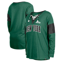 New York Jets New Era Women's Lace-Up Notch-Neck Long Sleeve T-Shirt Green