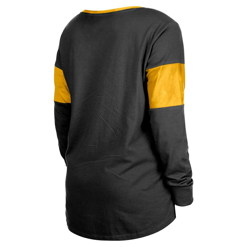 Pittsburgh Steelers New Era Women's Lace-Up Notch-Neck Long Sleeve T-Shirt Black