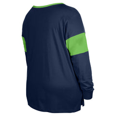 Seattle Seahawks New Era Women's Plus Size Lace-Up Notch Neck Long Sleeve T-Shirt  College Navy
