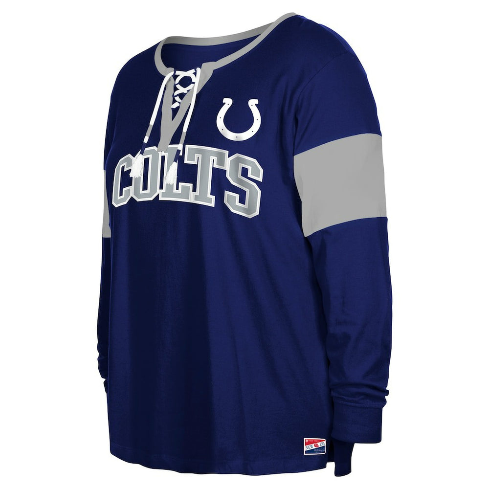 Indianapolis Colts New Era Women's Plus Size Lace-Up Notch Neck Long Sleeve T-Shirt  Royal