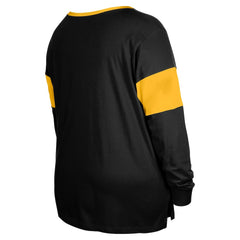 Pittsburgh Steelers New Era Women's Plus Size Lace-Up Notch Neck Long Sleeve T-Shirt  Black
