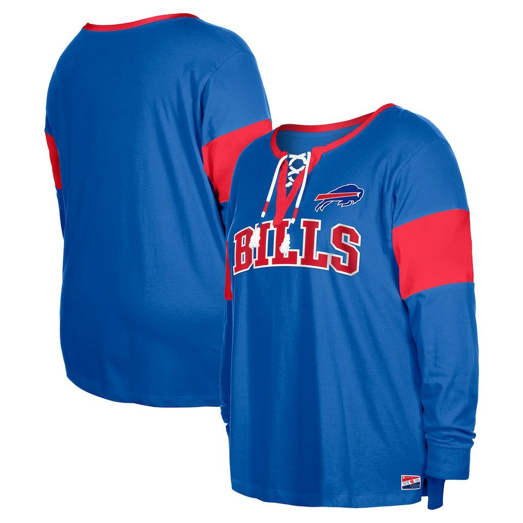 Buffalo Bills New Era Women's Plus Size Lace-Up Notch Neck Long Sleeve T-Shirt  Royal