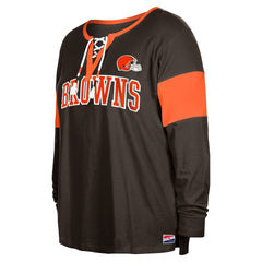 Cleveland Browns New Era Women's Plus Size Lace-Up Notch Neck Long Sleeve T-Shirt  Brown