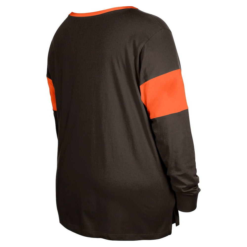 Cleveland Browns New Era Women's Plus Size Lace-Up Notch Neck Long Sleeve T-Shirt  Brown