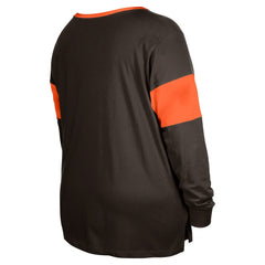 Cleveland Browns New Era Women's Plus Size Lace-Up Notch Neck Long Sleeve T-Shirt  Brown