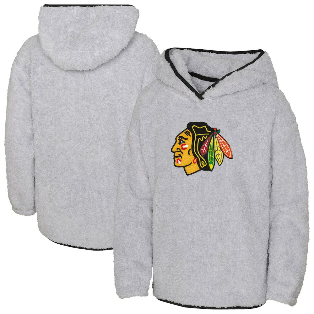 Chicago Blackhawks Girls Youth Ultimate Teddy Fleece Pullover Hoodie - Heather Gray - NHL 201010050