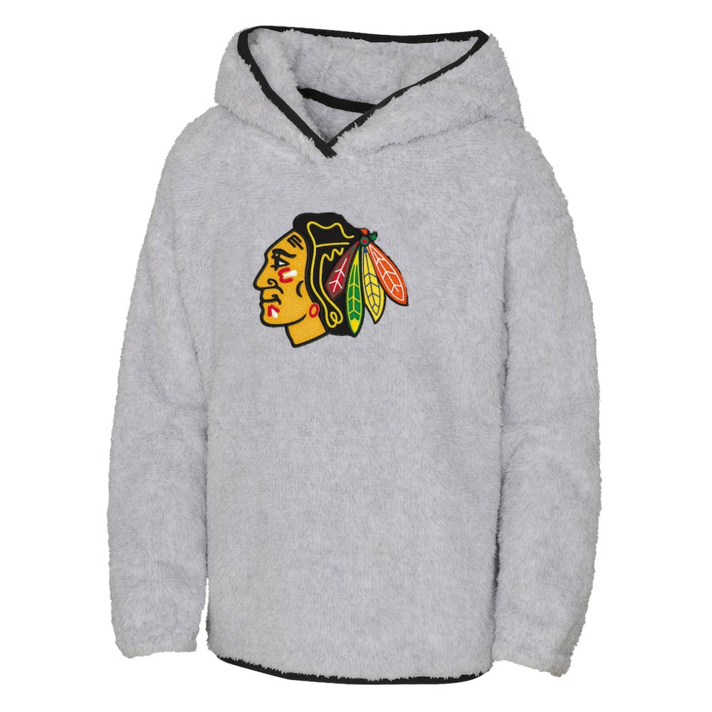 Chicago Blackhawks Girls Youth Ultimate Teddy Fleece Pullover Hoodie - Heather Gray - NHL 201010050