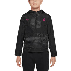 Chelsea Youth Amplify Windrunner Anorak Half-Zip Hoodie Jacket Black - Nike