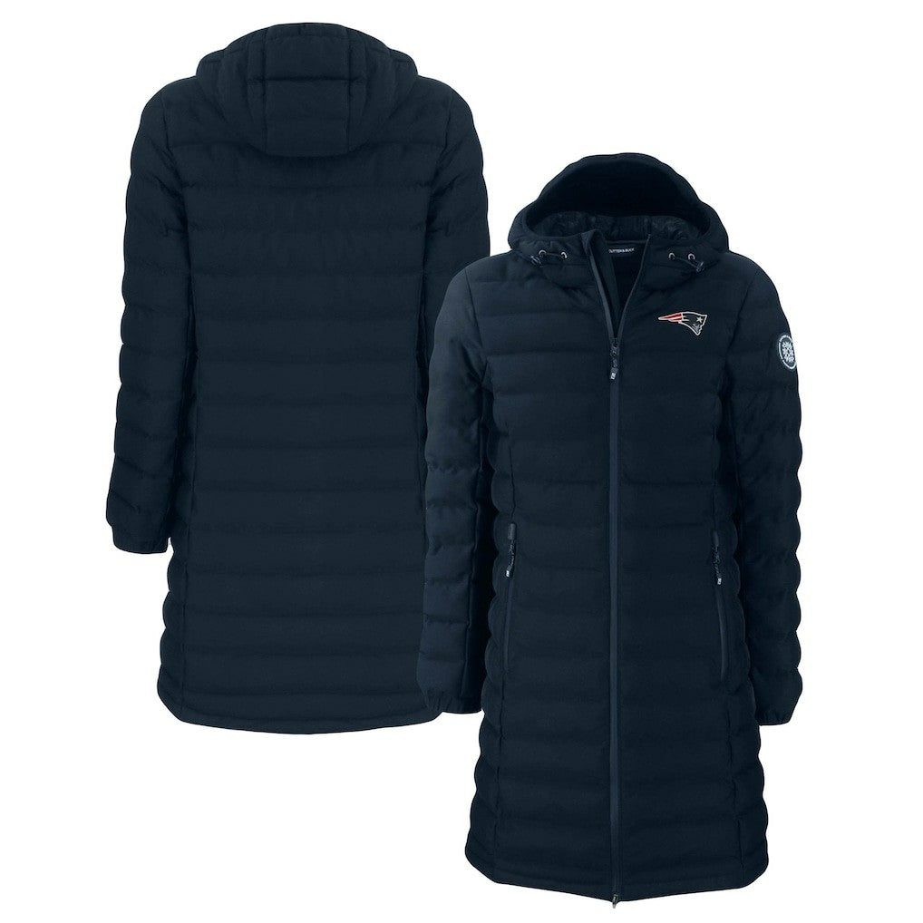 New England Patriots Cutter & Buck Women's Mission Ridge Repreve Eco Insulated Long Full-Zip Puffer Jacket Navy