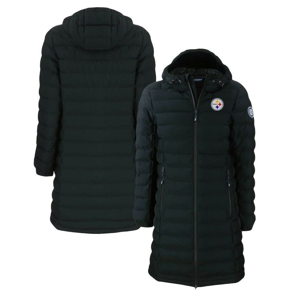 Pittsburgh Steelers Cutter & Buck Women's Mission Ridge Repreve Eco Insulated Long Full-Zip Puffer Jacket Black