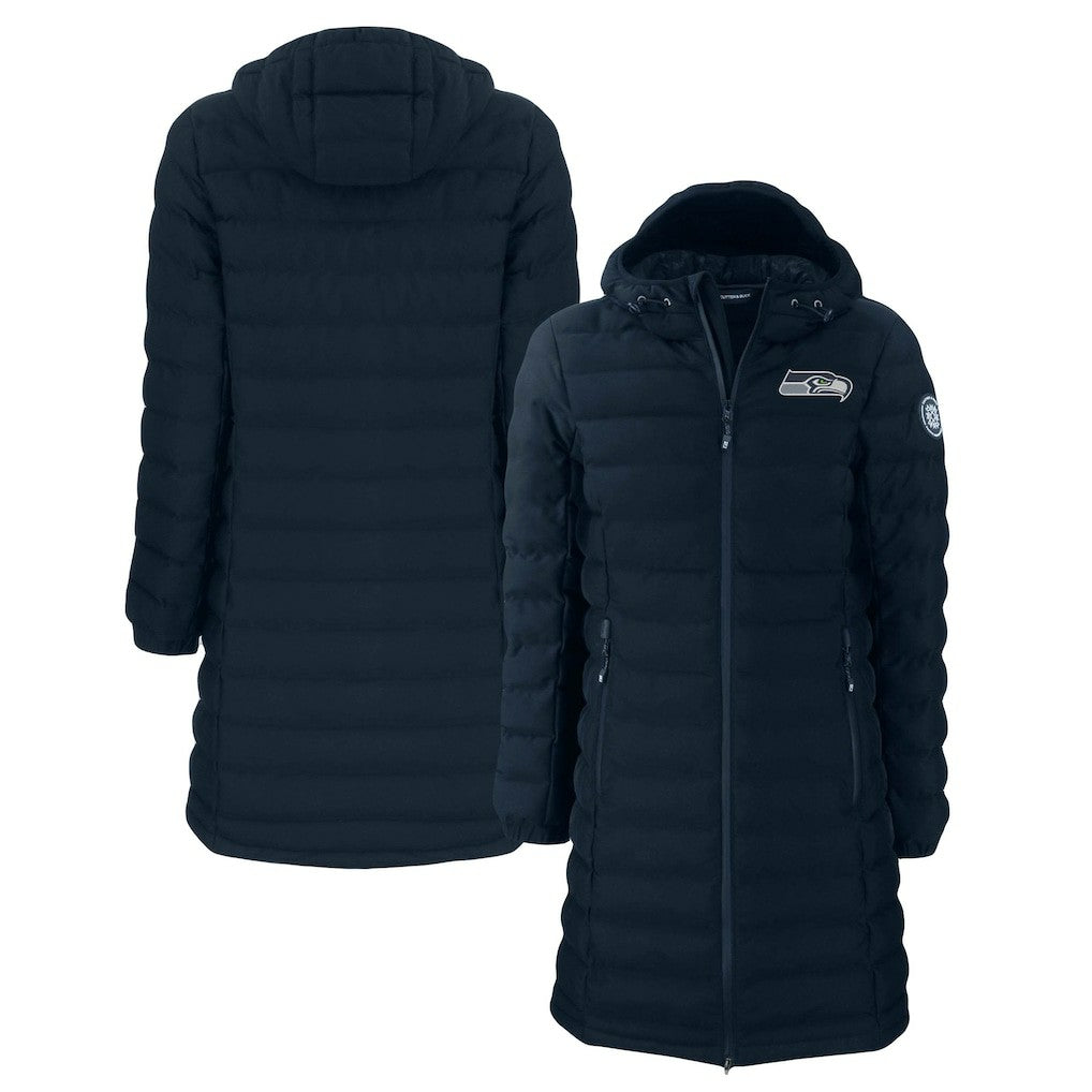 Seattle Seahawks Cutter & Buck Women's Mission Ridge Repreve Eco Insulated Long Full-Zip Puffer Jacket Navy