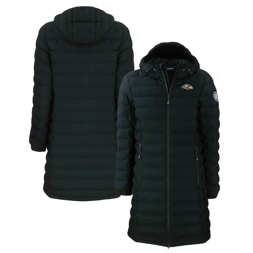 Baltimore Ravens Cutter & Buck Women's Mission Ridge Repreve Eco Insulated Long Full-Zip Puffer Jacket Black