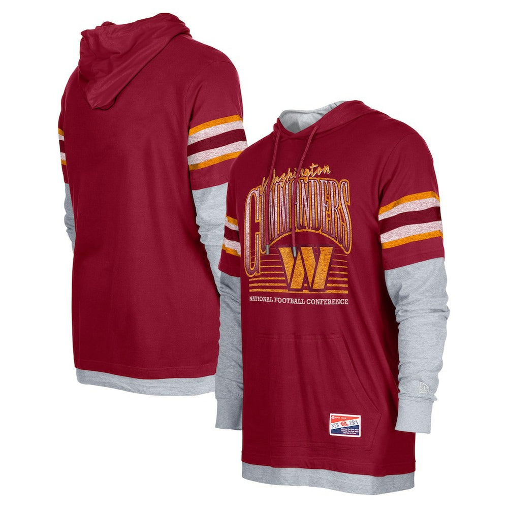 Washington Commanders New Era Twofer Long Sleeve Hooded T-Shirt Burgundy