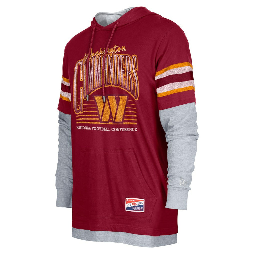 Washington Commanders New Era Twofer Long Sleeve Hooded T-Shirt Burgundy