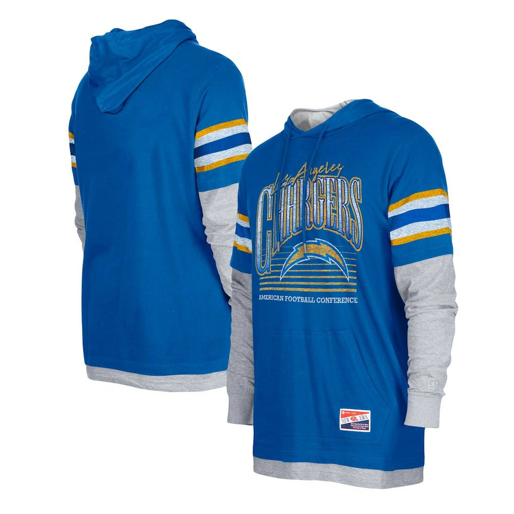 Los Angeles Chargers New Era Twofer Long Sleeve Hooded T-Shirt Royal