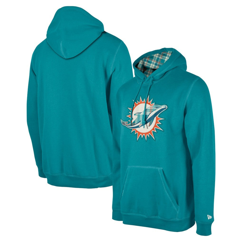 Miami Dolphins New Era 3rd Down Plaid Pullover Hoodie Teal