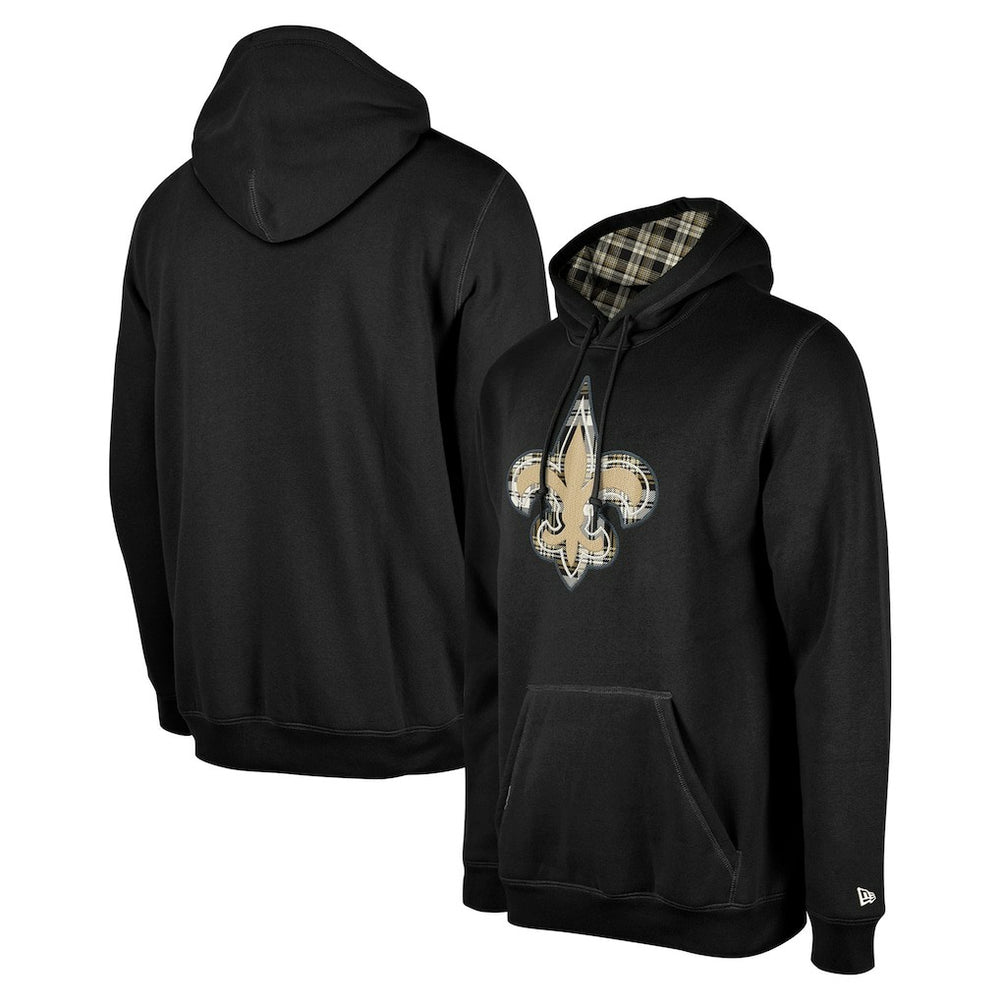 New Orleans Saints New Era 3rd Down Plaid Pullover Hoodie Black
