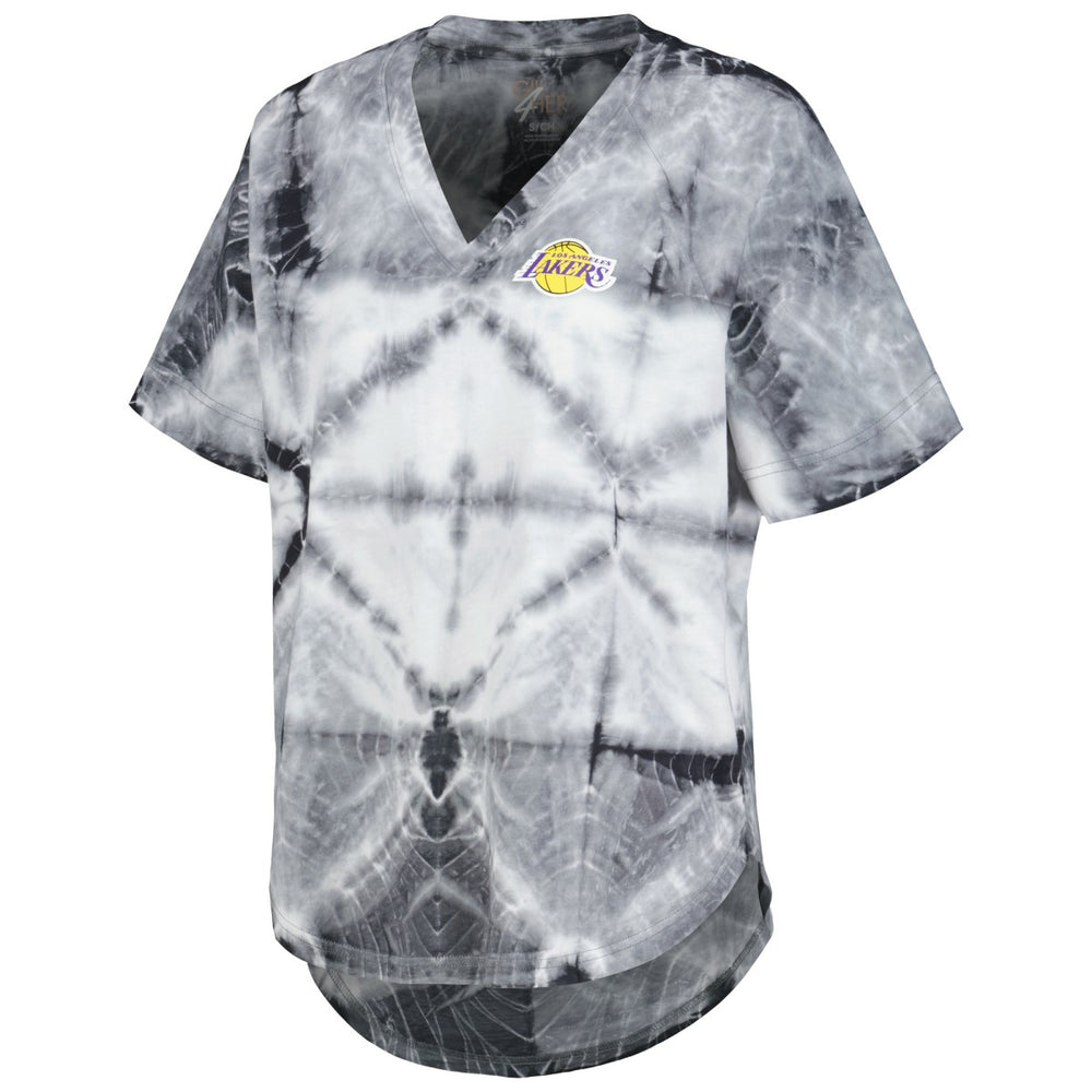 Los Angeles Lakers G-III 4Her by Carl Banks Women's Tournament Raglan Oversized Tie-Dye V-Neck T-Shirt Black