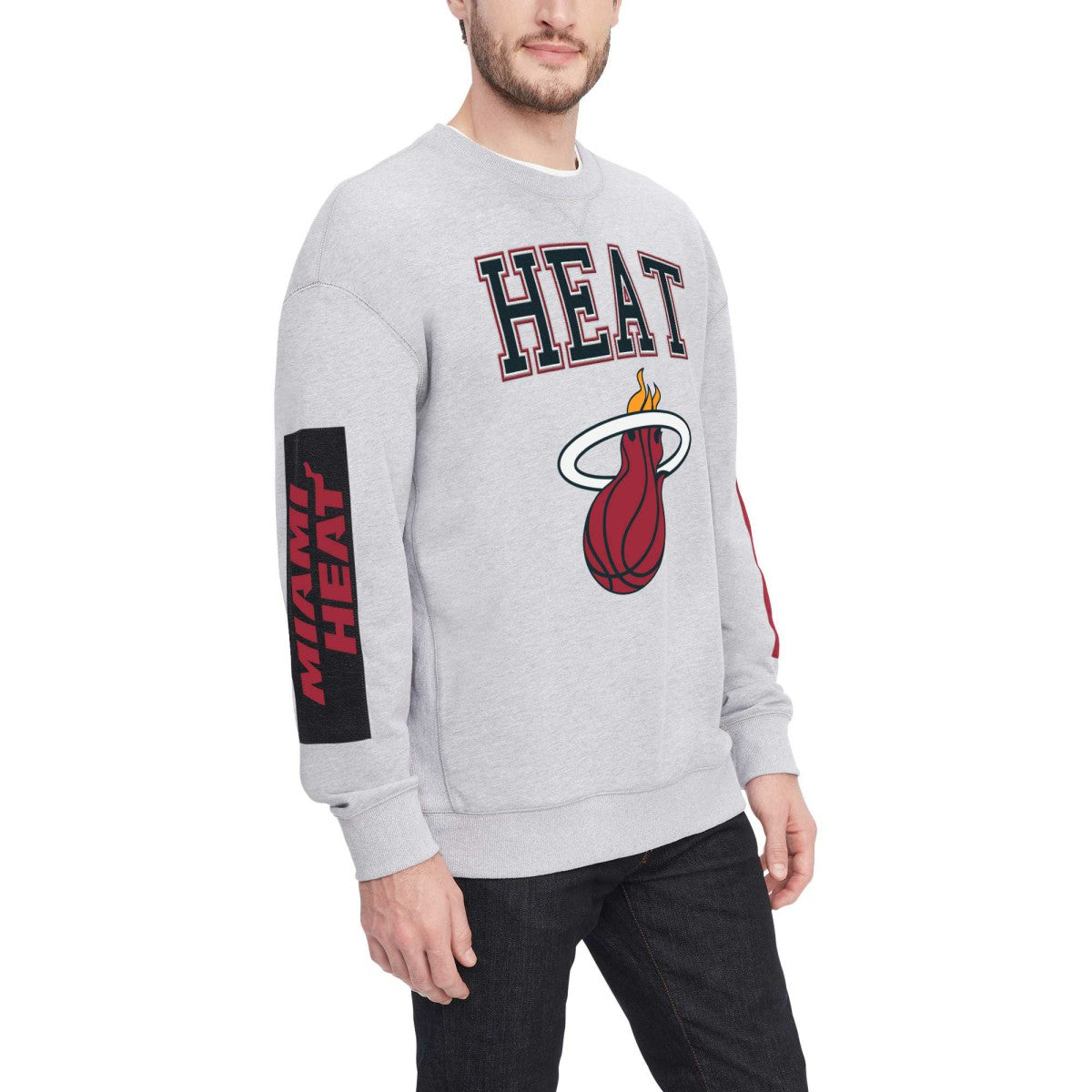 Miami Heat Tommy Jeans Hayes Crew Neck Pullover Sweatshirt Heather Gray