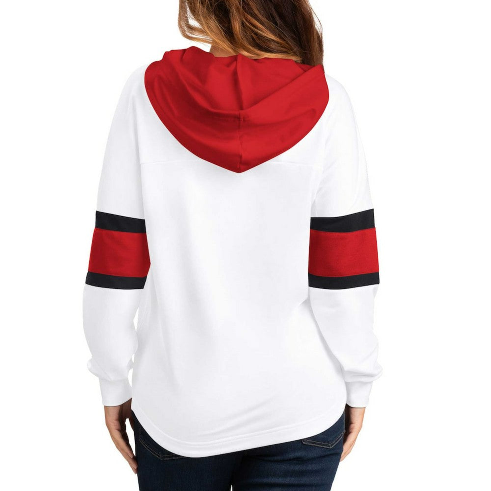 New Jersey Devils G-III 4Her by Carl Banks Women's Goal Zone Long Sleeve Lace-Up Hoodie T-Shirt - White/Red - NHL 201038239