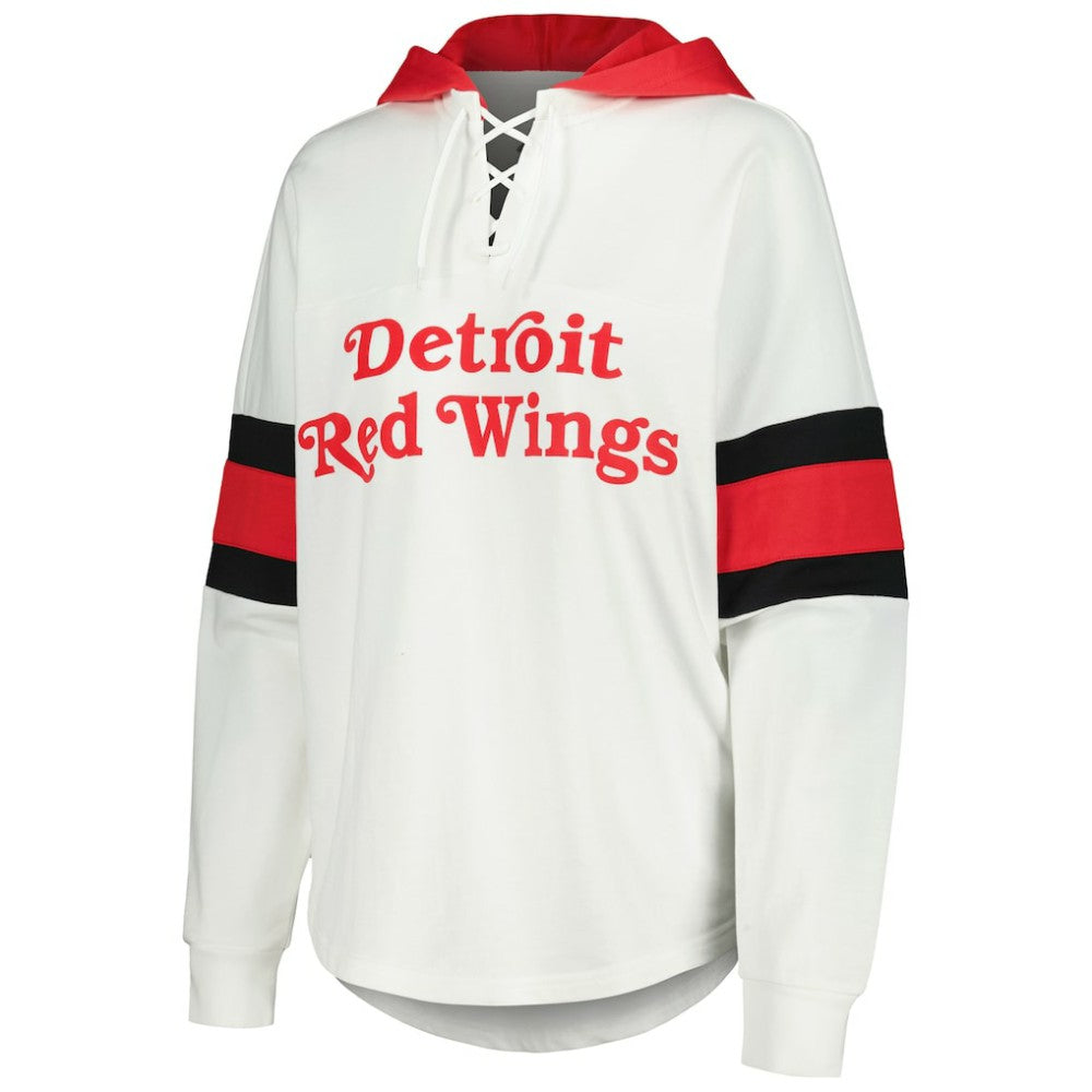 Detroit Red Wings G-III 4Her by Carl Banks Women's Goal Zone Long Sleeve Lace-Up Hoodie T-Shirt - White/Red - NHL 201038240
