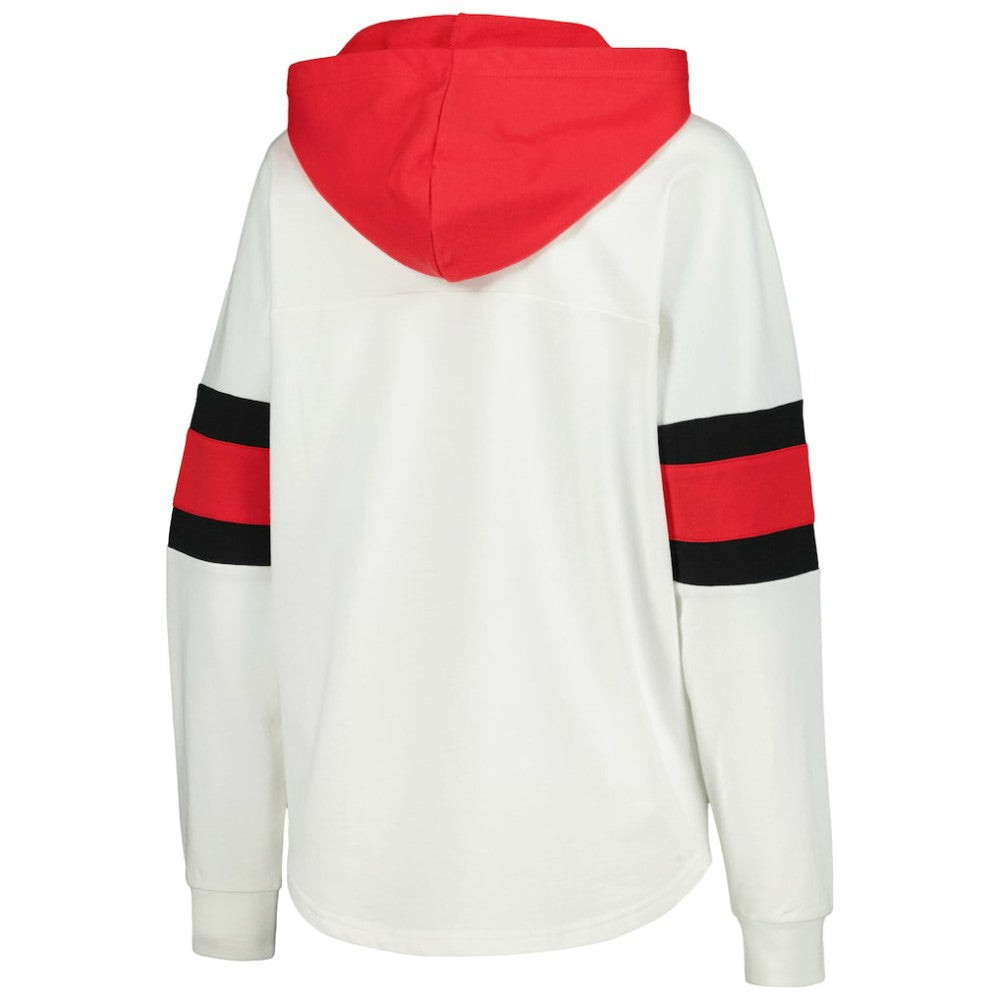 Detroit Red Wings G-III 4Her by Carl Banks Women's Goal Zone Long Sleeve Lace-Up Hoodie T-Shirt - White/Red - NHL 201038240