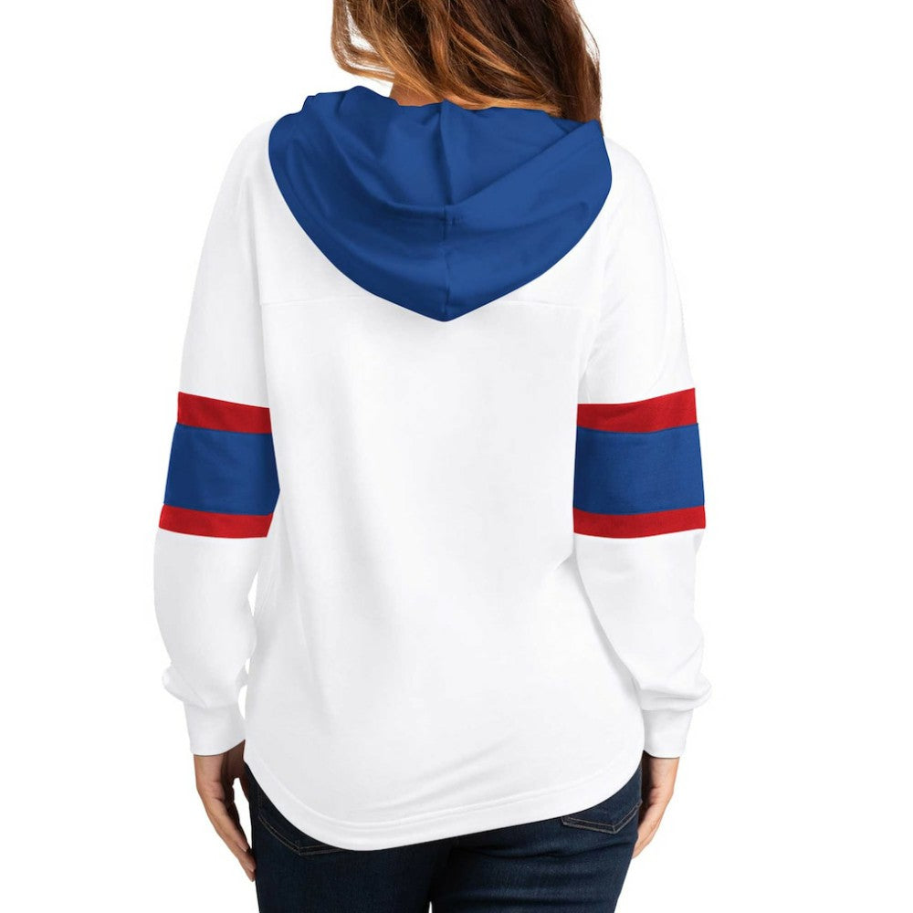 New York Rangers G-III 4Her by Carl Banks Women's Goal Zone Long Sleeve Lace-Up Hoodie T-Shirt - White/Blue - NHL 201038243