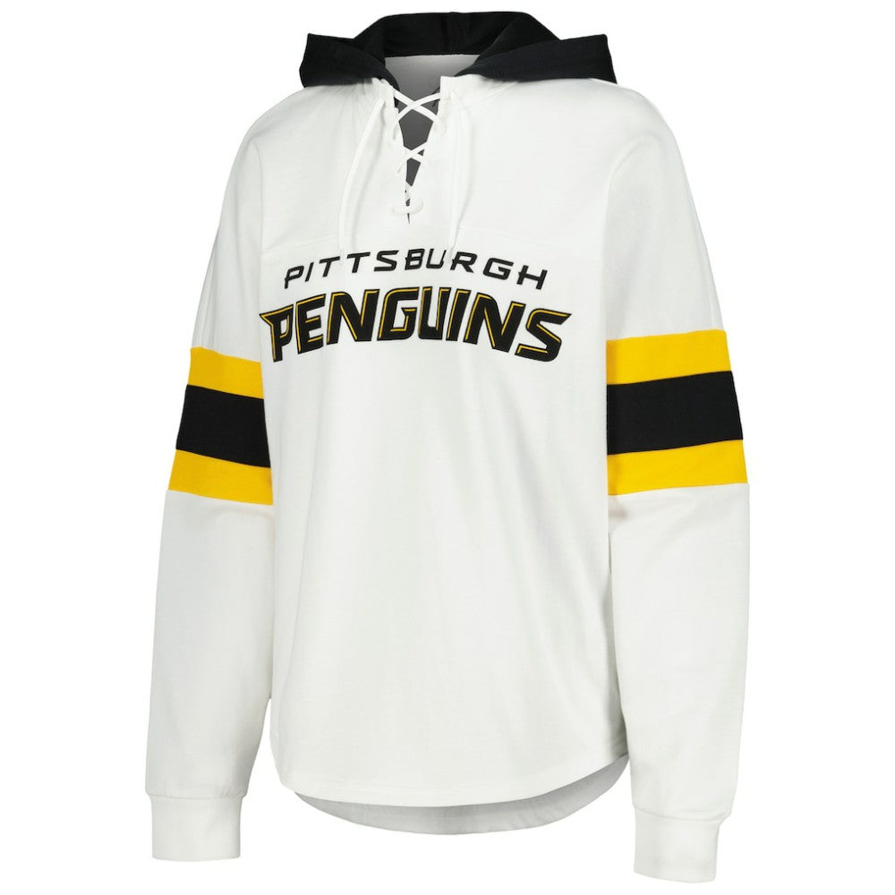 Pittsburgh Penguins G-III 4Her by Carl Banks Women's Goal Zone Long Sleeve Lace-Up Hoodie T-Shirt - White/Black - NHL 201038244