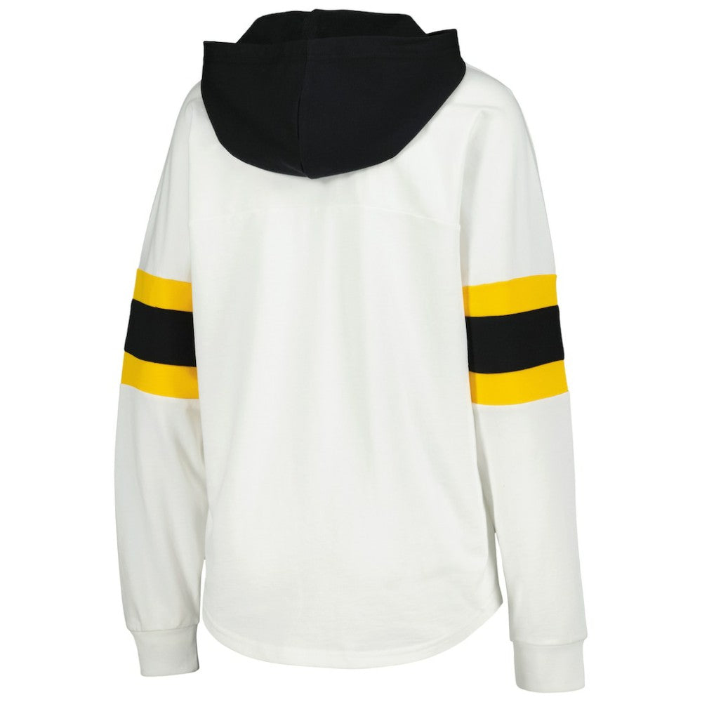 Pittsburgh Penguins G-III 4Her by Carl Banks Women's Goal Zone Long Sleeve Lace-Up Hoodie T-Shirt - White/Black - NHL 201038244