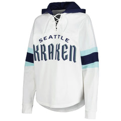 Seattle Kraken G-III 4Her by Carl Banks Women's Goal Zone Long Sleeve Lace-Up Hoodie T-Shirt - White/Deep Sea Blue - NHL 201038245