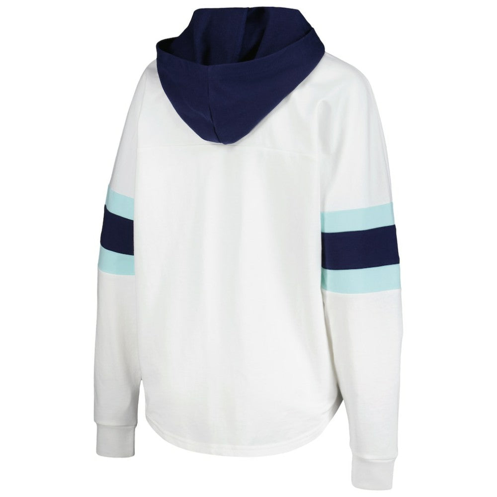 Seattle Kraken G-III 4Her by Carl Banks Women's Goal Zone Long Sleeve Lace-Up Hoodie T-Shirt - White/Deep Sea Blue - NHL 201038245