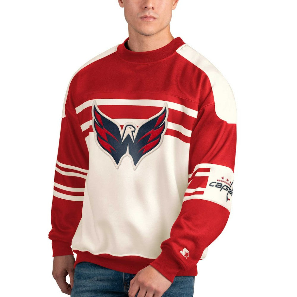 Washington Capitals Starter Defense Fleece Crewneck Pullover Sweatshirt - White - NHL 201038296