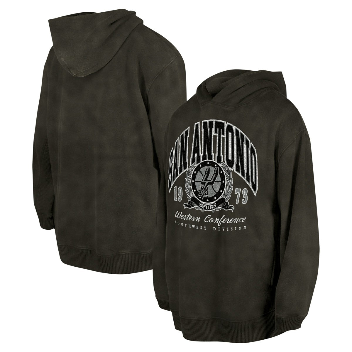 San Antonio Spurs Unisex Oversized Essentials Pigment Wash Fleece Pullover Hoodie Charcoal | New Era