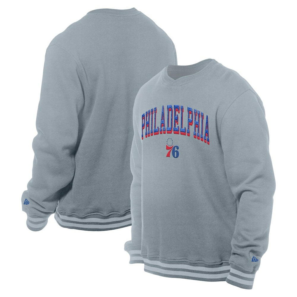 Philadelphia 76ers Chenille Cross Over Pullover Sweatshirt Gray | New Era Near Me