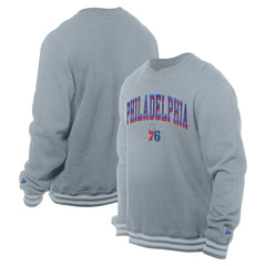 Philadelphia 76ers Chenille Cross Over Pullover Sweatshirt Gray | New Era Near Me