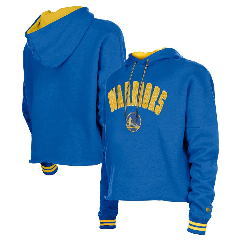 Golden State Warriors Women's Boxy Raw Edge Pullover Hoodie for sale Royal | New Era for sale