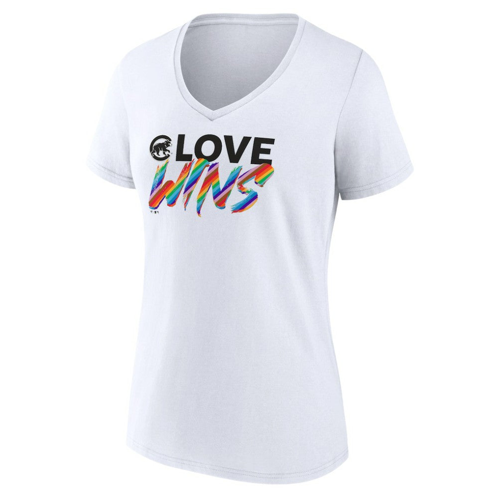 Chicago Cubs Women's Love Wins V-Neck T-Shirt - White - MLB on Sale