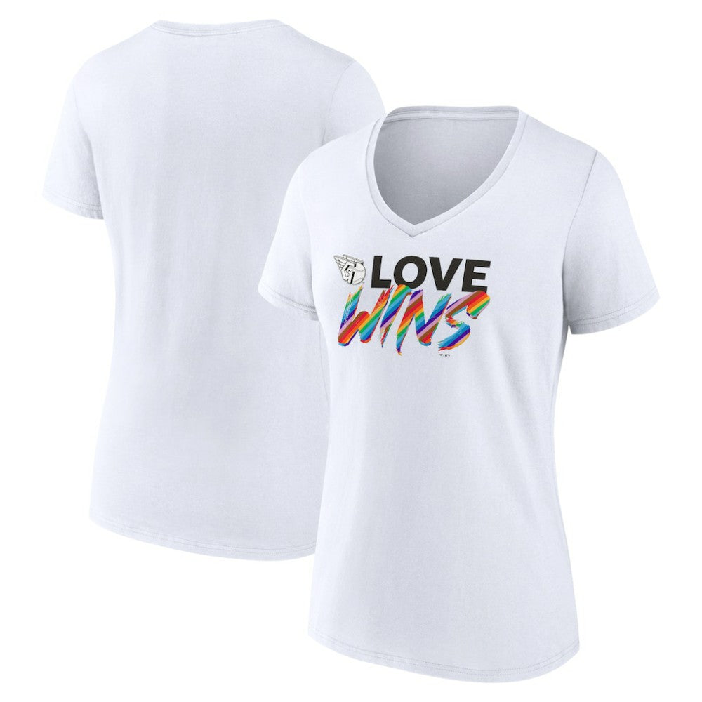 Cleveland Guardians Women's Love Wins V-Neck T-Shirt - White - MLB Discount