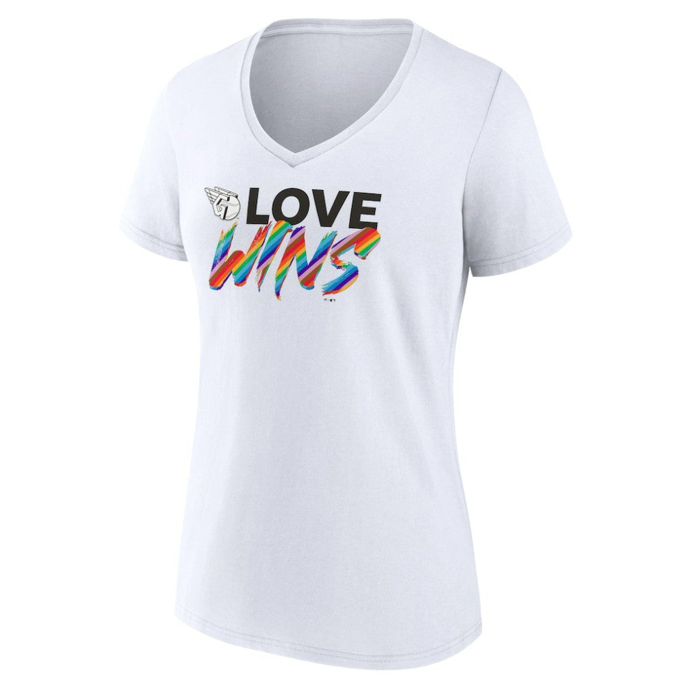 Cleveland Guardians Women's Love Wins V-Neck T-Shirt - White - MLB Discount