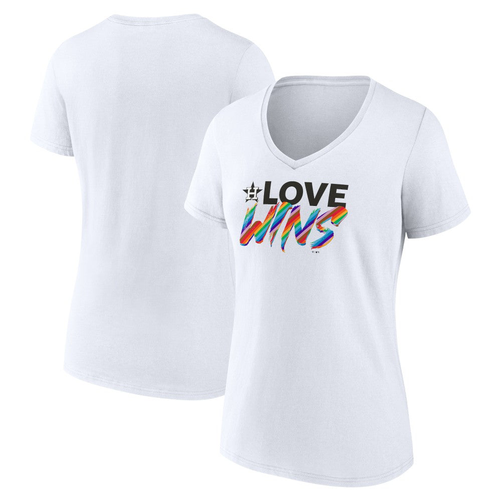 Houston Astros Women's Love Wins V-Neck T-Shirt - White - MLB Lifestyle