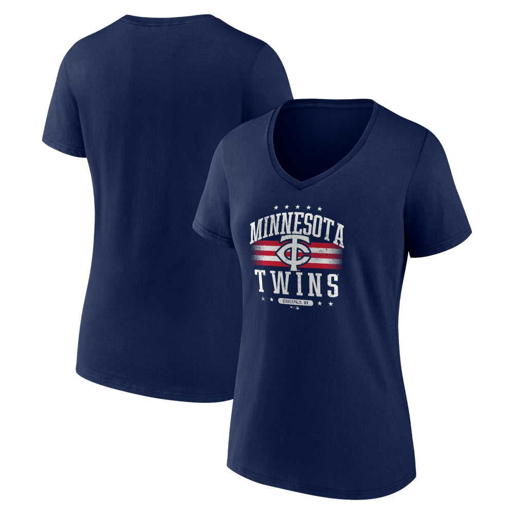 Minnesota Twins Women's Americana Team V-Neck T-Shirt - Navy - MLB Discount