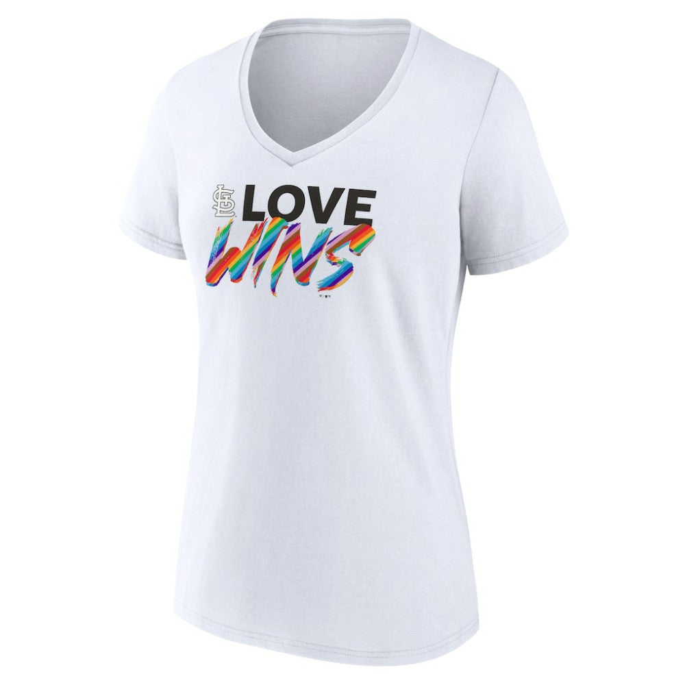 St. Louis Cardinals Women's Love Wins V-Neck T-Shirt - White - MLB Lifestyle