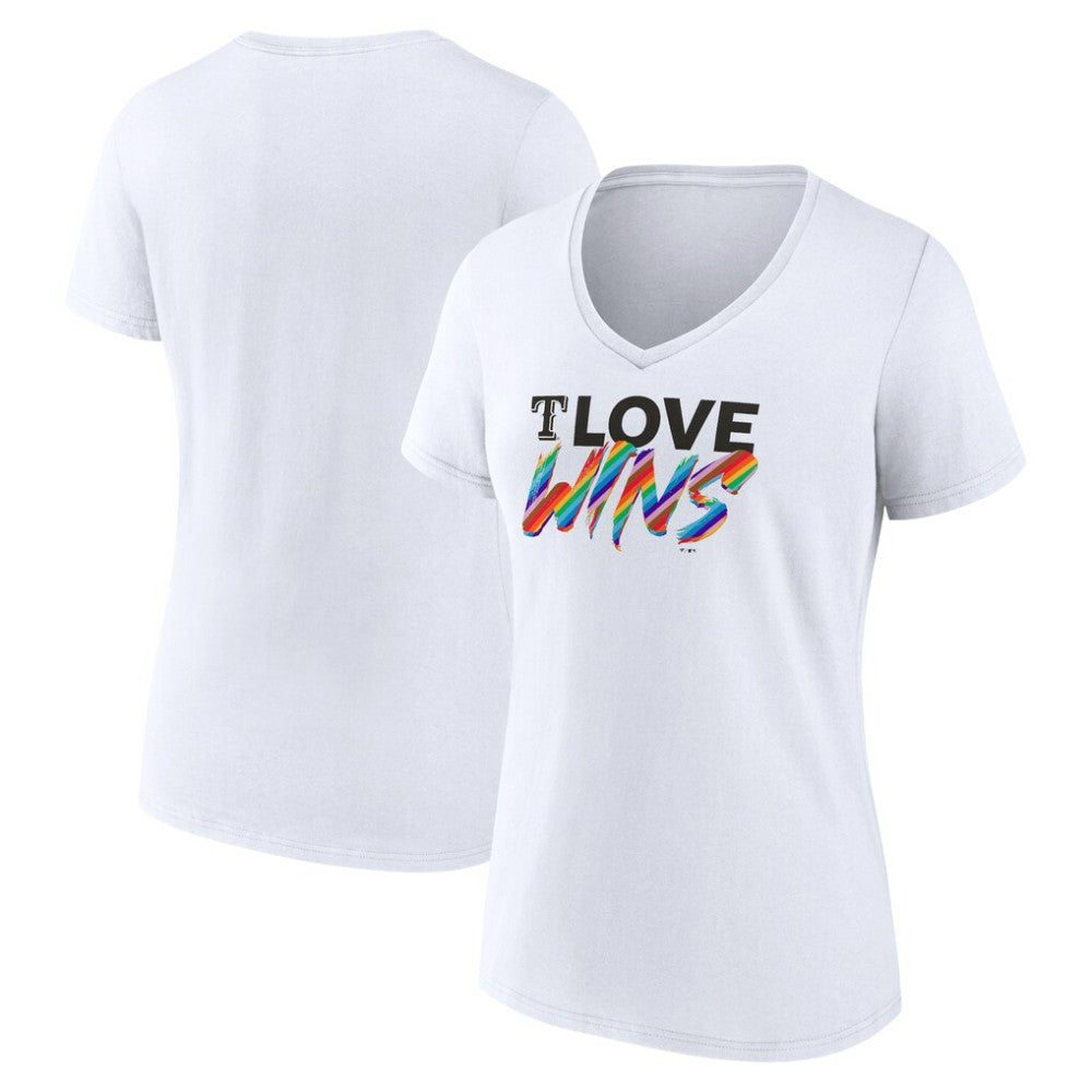 Texas Rangers Women's Love Wins V-Neck T-Shirt - White - MLB on Sale