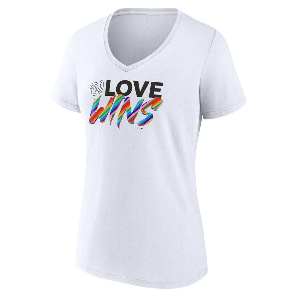 Washington Nationals Women's Love Wins V-Neck T-Shirt - White - MLB on Sale