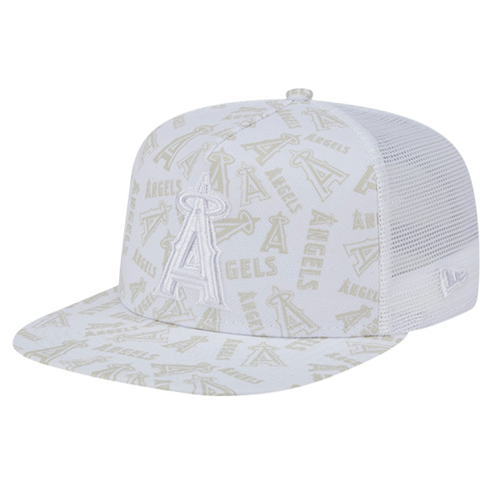 Los Angeles Angels New Era Logo Dunes A-Frame Trucker 9FIFTY Snapback Hat - White - New Era Sale