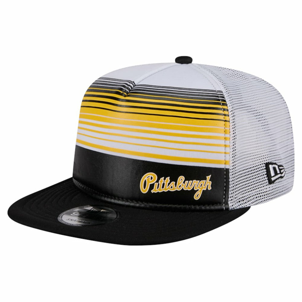 Pittsburgh Pirates New Era Team Horizon 9FIFTY A-Frame Trucker Snapback Hat - Black - New Era Online