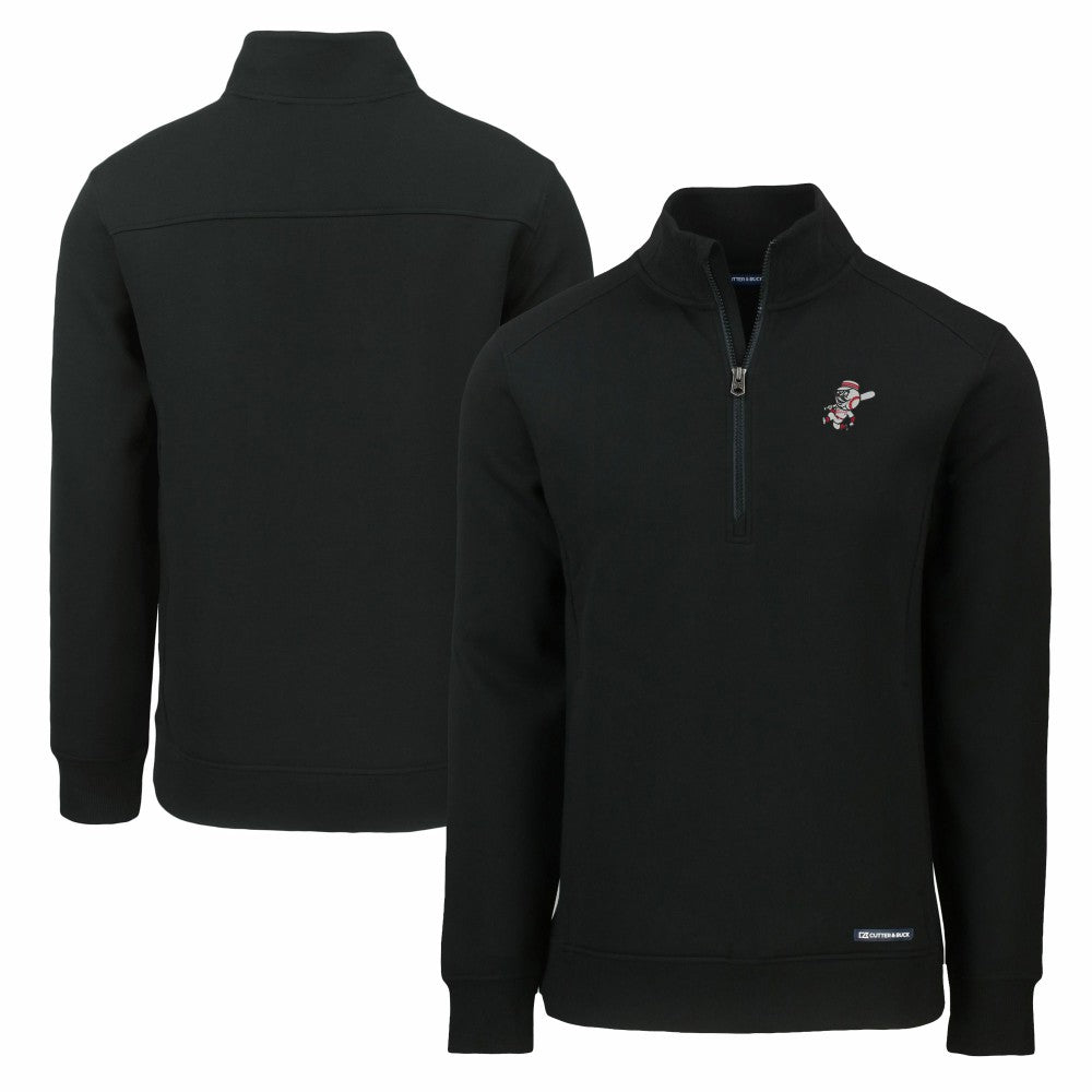 Cincinnati Reds Cutter & Buck Cooperstown Collection Roam Eco Recycled Quarter-Zip Pullover - Black - MLB Sale