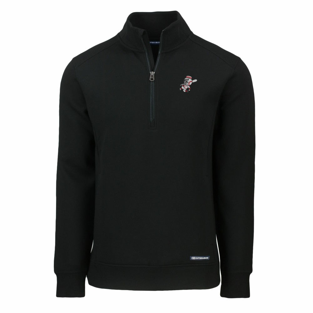 Cincinnati Reds Cutter & Buck Cooperstown Collection Roam Eco Recycled Quarter-Zip Pullover - Black - MLB Sale