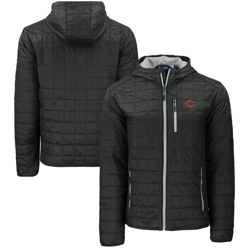Cincinnati Reds Cutter & Buck Rainier Primaloft Eco Full-Zip Hooded Jacket - Black - MLB Discount